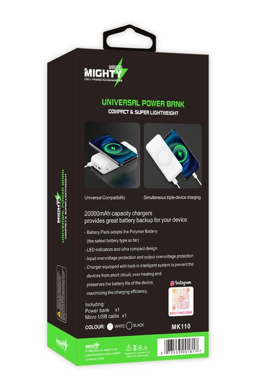 Mighty 20,000mAh 4 in 1 Cable Wireless Charging Power Bank White MK110 